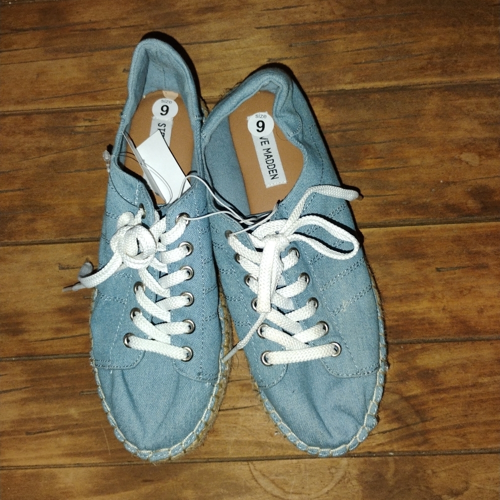 Steve‎ Madden Tamilyn Chambray Denim Espadrille Platform Sneakers Size 9 NWT*